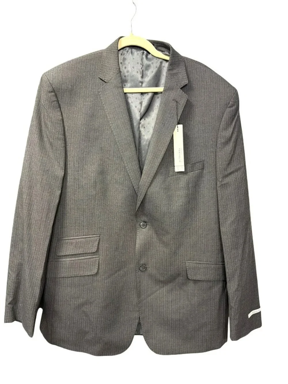 Perry Ellis Portfolio Slim Fit Grey Stripe Suit Jacket Size 48L Comfort Stretch